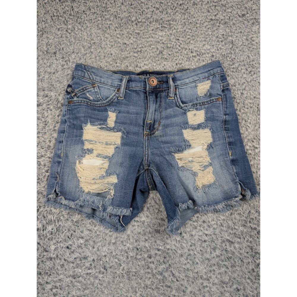 Rock & Republic Shorts Womens 2 Blue Hula Cut off High Rise Denim Distressed - Picture 2 of 8